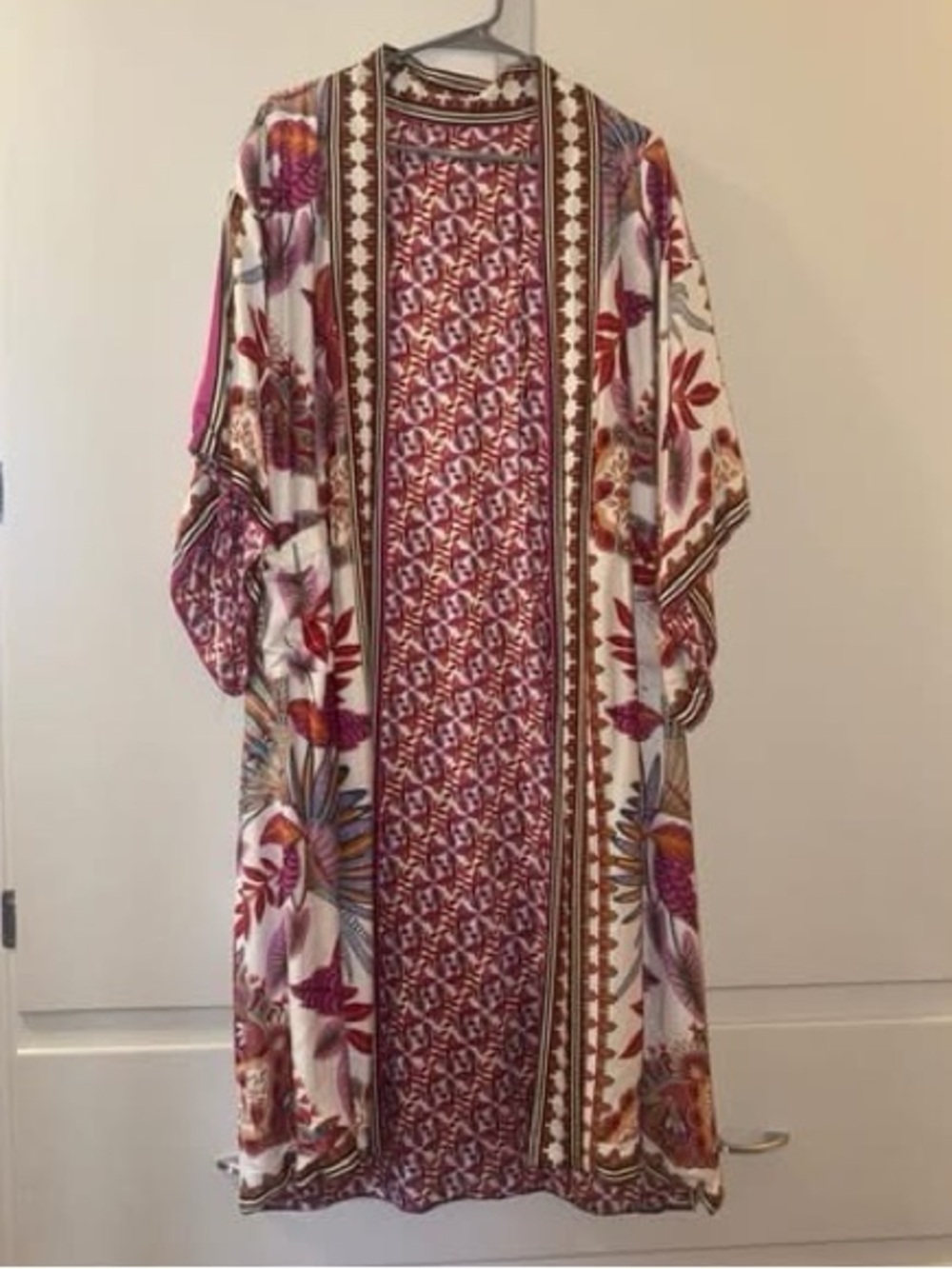 Boho Floral Printed Kimono Cardigan - Pink & White REVERSIBLE